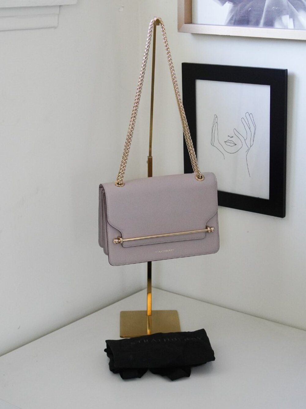 Strathberry East/West Leather Shoulder Bag in Lilac color